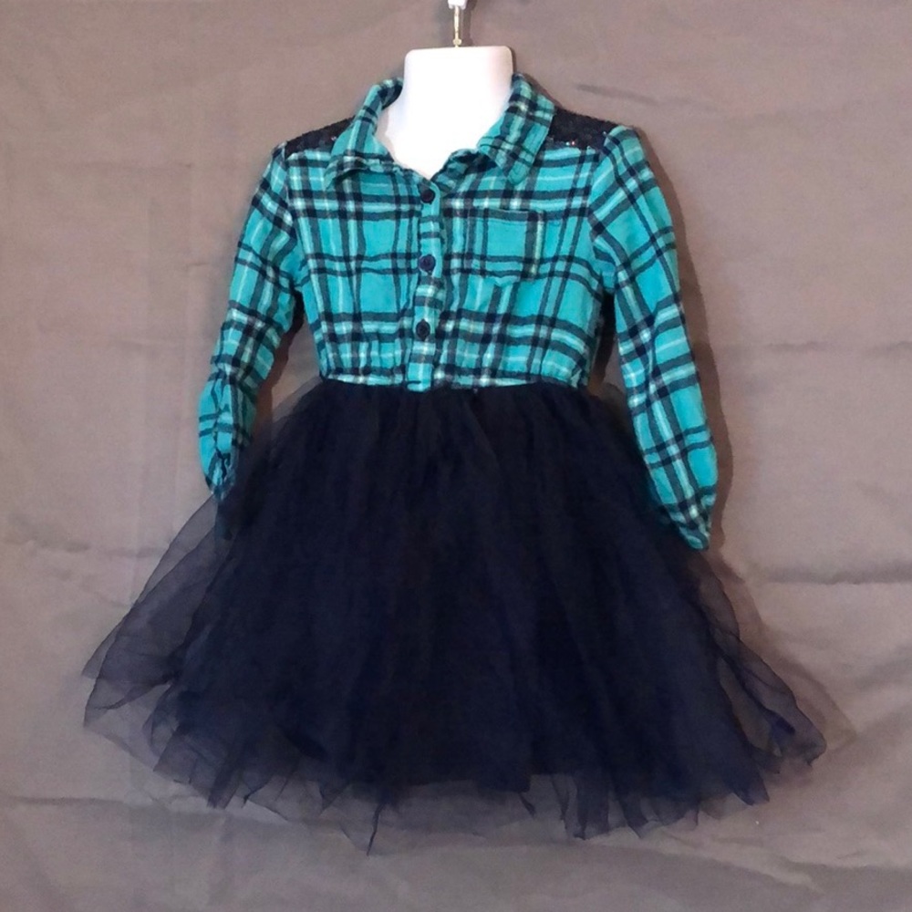 Blue & Green Plaid Tulle Bottom Dress